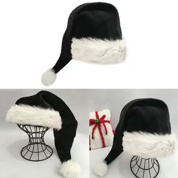75cm Suaugusiųjų Juoda Pliušinis Ilgai Kalėdų Skrybėlę Kalėdos Kostiumas Pompom Kalėdų Senelio Kepurė