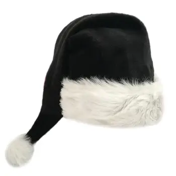75cm Suaugusiųjų Juoda Pliušinis Ilgai Kalėdų Skrybėlę Kalėdos Kostiumas Pompom Kalėdų Senelio Kepurė