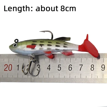 8cm 14g T Uodega, Minkštas masalas Silikono Swimbaits Dirbtinis Bionika Žuvų Wobblers perpelė lydeka, Ešerys Karpių Žvejyba Masalas jig galva 3D akys