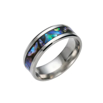 8mm Žiedai Moterims ausinukės nerūdijančio plieno Žiedai, Sužadėtuvių Žiedas Vaivorykštė Banguotas Abalone Apdaila Nerūdijančio Plieno