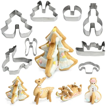 8pcs 3D Kalėdų Eglutė Elnių, Sniego Formos Slapukus Cutter Nustatyti Nerūdijančio Plieno Slapukas Antspaudas Minkštas Cutter Torto Formą Kepimo Įrankiai