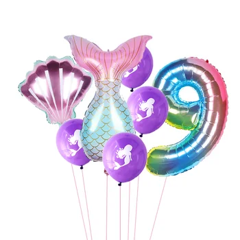 8pcs/daug Undinė šalis balionai skaičius folija balionas 1 2 3 4 5 6 7 8 9 metų gimtadienį baloons vaikai 1st 2nd 3rd party globos