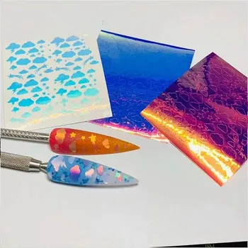 8sheet Holografinis Nagų Folija, spalvinga 3D Žvaigždė Danguje Grafiti Dizaino Holo Nagų Dailės Perdavimo Lipduką 