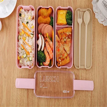 900ml 3 Sluoksnių Pietūs Bento Box Maisto Konteineryje Ekologiškų Kviečių Šiaudų Medžiaga Microwavable Indai Lunchbox 600 Ml Sriuba Dėžutę
