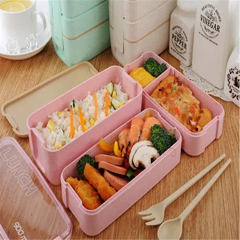 900ml 3 Sluoksnių Priešpiečių Dėžutė 600ml Sriuba Bento Box Maisto Konteineryje Ekologiškų Kviečių Šiaudų Medžiaga Microwavable Indai Lunchbox