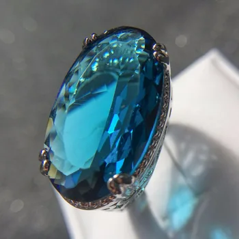 925 Sterling Silver Classic Blue Crystal Bijoux Mados Kokteilis Vestuvinį Žiedą, Kubinių Zirconia Papuošalai Moterims, Kaip Meilės Dovana