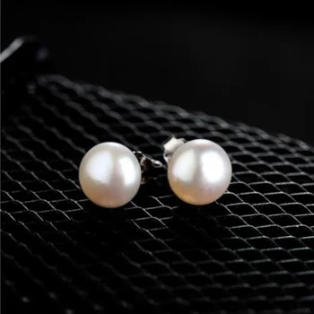 925 Sterling Silver White Shell Natūralių Perlų auskarai su pearl 6mm 4mm 6mm 8mm Klasikinis Mados Žavesio Moterų Papuošalai Dovana