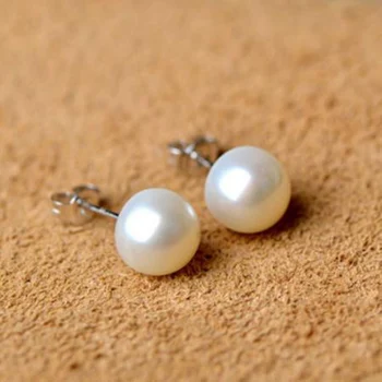 925 Sterling Silver White Shell Natūralių Perlų auskarai su pearl 6mm 4mm 6mm 8mm Klasikinis Mados Žavesio Moterų Papuošalai Dovana