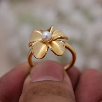 925 Sterlingas Sidabro Elegantiška Geltona Aukso Spalva Pearl Gėlių Ponios Vestuvinis Žiedas Papuošalai Moterims, Dovana
