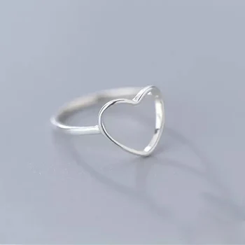 925 Sterlingas Sidabro Minimalistinio Žiedas Moterims Vestuvių Tuščiaviduriai Širdies bižuterijos Mielas Valentino Diena Gif