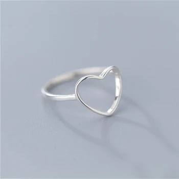 925 Sterlingas Sidabro Minimalistinio Žiedas Moterims Vestuvių Tuščiaviduriai Širdies bižuterijos Mielas Valentino Diena Gif