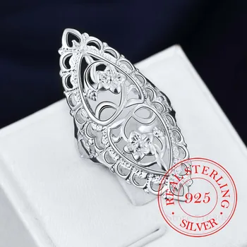 925 Sterlingas Sidabro Piršto Žiedai Moterims Tuščiaviduriai kalnų krištolas Dalyvavimo Britų Stiliaus Papuošalai Derliaus Boho Prabangos Ponios Moteris