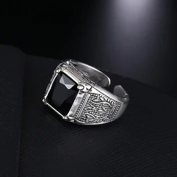 925 sterlingas sidabro retro stiliaus juoda kristalų vyrų'engagement žiedai, papuošalai žmogus atidaryti žiedas didmeninės dovanų lašas laivybos