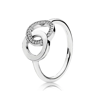 925 Sterlingas Sidabro Žiedas Nutiesti Logotipas Parašas Ratą Širdis Halo Princesė Raktikauliu Lankas Žiedas Moterims, Dovanų bižuterijos