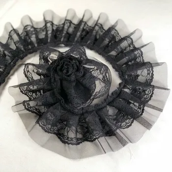 9CM Pločio Prabanga Tiulio 3D Gėlių Siuvinėjimas Plisuotos Šifono Nėrinių Aplikacijos Suknelė Apykaklės Drabužių Siuvimo Kutas Pakraštyje Dekoras