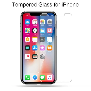 9H Grūdintas Stiklas Screen Protector Atveju iPhone, 7 7Plus 4 4S 5 5S 5C 5SE 8 X 6, 6S Plius XR Xs Max Padengti Telefono Apsauginė Plėvelė