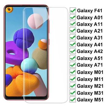 9H HD Grūdintas Stiklas Samsung Galaxy F41 A42 M51 M31 M21 M11 M01 Screen Protector A01 A11 A21 A31 A41 A51 A71 Apsauginės Plėvelės