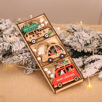 9pcs/box Kalėdų Automobilių Mediniai Pakabukai Kalėdų Medžio Kabantys Papuošalai Kalėdų Dekoracijas namams, Vaikams, Dovanų Noel Navidad Dekoras