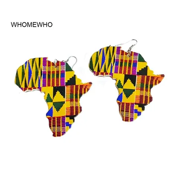 Afrikos Žemėlapio Kontūras Medienos Afrikos Spalvinga Spausdintos Juostelės Trikampis Geometrinis Afro Auskarai 