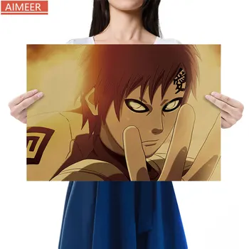 AIMEER Derliaus Anime Naruto Moliūgų Princas Dykumos Sabaku nr. Gaara Kraftpopieris Retro Plakato Dekoro Tapybos 51x36cm