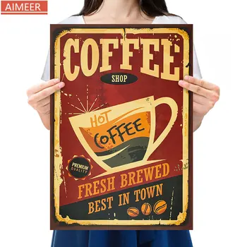 AIMEER Derliaus Kavos Reklamos Plakatas/Kavos Parduotuvė Iškaba Retro Kraft Plakatas/Namų Dekoravimas, Tapyba Core Siena Lipdukas
