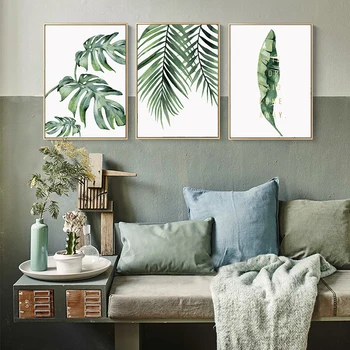 Akvarelė Augalų Žali Lapai, Drobė, Tapyba Menas Spausdinti Plakato Nuotrauką Sienos Modernus Minimalistinis Miegamasis Kambarį Apdaila