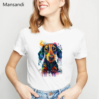 Akvarelė Džeko raselo terjerų gyvūnų spausdinti marškinėliai moterims drabužių 2019 harajuku marškinėliai Šunų Mėgėjams juokinga marškinėlius femme t-shirt