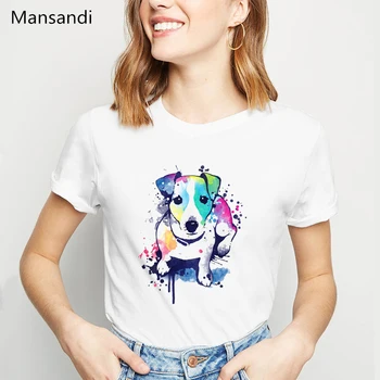 Akvarelė Džeko raselo terjerų gyvūnų spausdinti marškinėliai moterims drabužių 2019 harajuku marškinėliai Šunų Mėgėjams juokinga marškinėlius femme t-shirt
