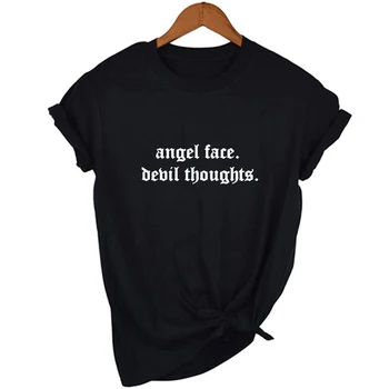 Angel Face Velnias Mintis Grunge Estetinės T-Marškinėliai, Drabužiai Hipster Tumblr Tee Harajuku Vasaros Mados Viršūnes Apranga Apranga