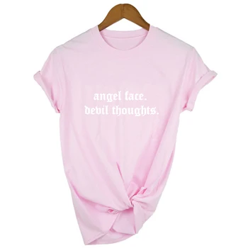 Angel Face Velnias Mintis Grunge Estetinės T-Marškinėliai, Drabužiai Hipster Tumblr Tee Harajuku Vasaros Mados Viršūnes Apranga Apranga