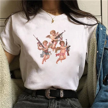 Angel marškinėlius moterims kūdikio grunge harajuku estetinės marškinėlius juokinga ulzzang Grafinis hip-hop moterų marškinėliai drabužių streetwear viršų