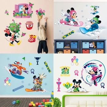 Animacinių filmų Disney Mickey Minnie Sienų Lipdukai vaikų Darželio, Vaikų Kambarys Šalies PVC Dekoro Sienos Freskos Meno Lipdukai 