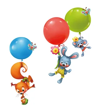 Animacinių filmų gyvūnų Siena Lipdukas Voverė, kiškis balionas Meno, vaikų kambarys, vaikų kambarys, vaikų darželio apdailos Namų Dekoro Lipdukai