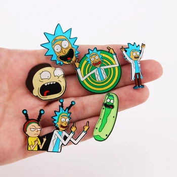 Animacinių filmų ikonų Stilių Morty pin Genijus, proto mokslininkas Ženklelis Mygtukai Sagė Anime Mėgėjams Džinsinio Marškinėliai Emalio Atvartas Rick smeigtukai