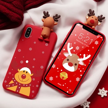 Animacinių filmų Kalėdų Elnias Atveju iPhone 12 11 Pro XS Max XR X 5 5S SE 2020 TPU Raudona Coque 