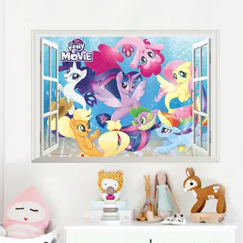 Animacinių filmų Mano Mažai Pony sienų lipdukai vaikams kambariai 3d lange vaikų miegamojo sienos lipdukai kambario dekoro gimtadienio dovana dekoras