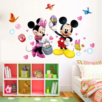 Animacinių filmų mickey minnie mouse paukščių sienų lipdukai miegamojo, vaikų kambarių, namų dekoracijas 