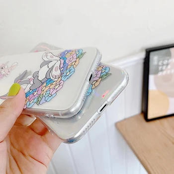 Animacinių filmų Mielas Bugs Bunny rabbit minkštas telefono dėklas skirtas iPhone 7 8 Plius 11 Pro X XS Max 12 mini XR prabanga lazerio kartono aišku, padengti
