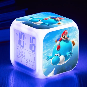 Animacinių filmų Super Mario LED Laikrodis Bros Vaikų Veiksmų Skaičiai Žaislai Spalvinga Skaitmeninį Signalą, Led Šviesos Laikrodis, Darbalaukio Apdailos Vaikai