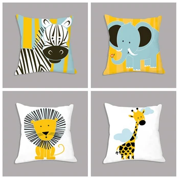 Animacinių filmų Žirafa, Liūtas, Dramblys Gyvūnų Spausdinti Baltas Pliušinis Sėdynės Pagalvėlės Mesti Pagalvę 45x45cm Dekoratyvinių Pagalvėlių, Sofos, Vaikų Kambarys