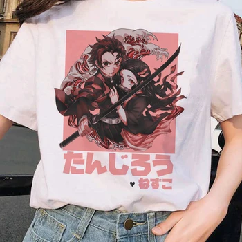 Anime Modelio Japonijos Moterys T-shirt Demon Slayer Animacinių filmų trumpomis Rankovėmis Drabužius Harajuku Negabaritinių Tshirts Vasaros Viršūnes Moterų Tee