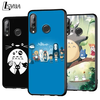 Anime Studio Ghibli Totoro Silikoninis Telefono dėklas, skirtas Huawei 30 P20 P40 Lite E Pro P Smart Z Plius 2019 P9 P10 Lite Juodo Dangtelio
