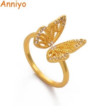 Anniyo Drugelis Žiedas Moterims Aukso Spalvų keičiamo dydžio Žiedas, kalnų krištolas Afrikos Arabų, Artimųjų Rytų Vestuvių Papuošalai Dovanos #001437