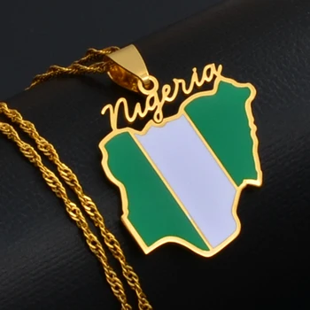Anniyo Nigerija Žemėlapis, Vėliava Pakabukas Kaklo Aukso Spalvos Nigerijos Žemėlapiai, Papuošalai Tėvynės Dovanų #136621