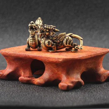Antikvariniai Vario Kinijos Mitinis Žvėris, Pixiu Miniatiūrinės Figūrėlės 1 Pora Papuošalus Iš Žalvario, Pasisekė Gyvūnų Chi Lin Darbalaukio Papuošalai