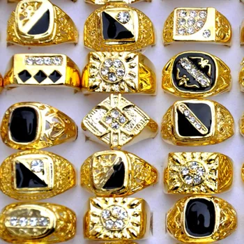 AOMU 10vnt/daug Senovinių Klasikinių Aukso Spalvos Krištolas kalnų krištolas Metalo Žiedas Vyro Pločio Žiedai, Vestuvių Žiedas Šalies Vyrų Papuošalai