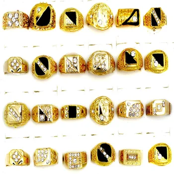 AOMU 10vnt/daug Senovinių Klasikinių Aukso Spalvos Krištolas kalnų krištolas Metalo Žiedas Vyro Pločio Žiedai, Vestuvių Žiedas Šalies Vyrų Papuošalai