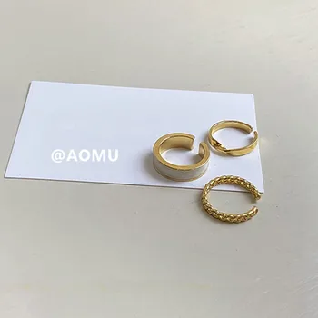 AOMU 1SET Korėja Derliaus Spalvinga Lašelinę Glazūra Metalo Aukso Spalvos Žiedų Moterų Geometrinis Atidaryti Žiedas Papuošalai