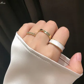 AOMU 1SET Korėja Derliaus Spalvinga Lašelinę Glazūra Metalo Aukso Spalvos Žiedų Moterų Geometrinis Atidaryti Žiedas Papuošalai