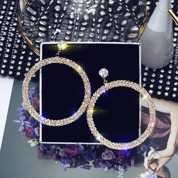 Apvalūs auskarai papuošalai aukštos kokybės elegantiškas kristalų auskarai apvalūs, Aukso sidabro spalvos auskarai vestuves auskarai moteris